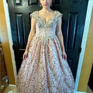 Dancing Queen Elegant Pink and Gold Prom Dress